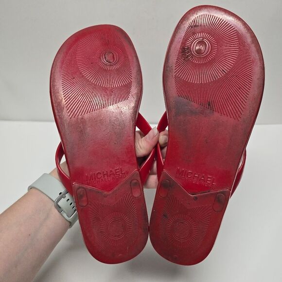 Michael Kors Red Jelly Cork Thong Sandals Flip Flops Women's 9 - Picture 8 of 8